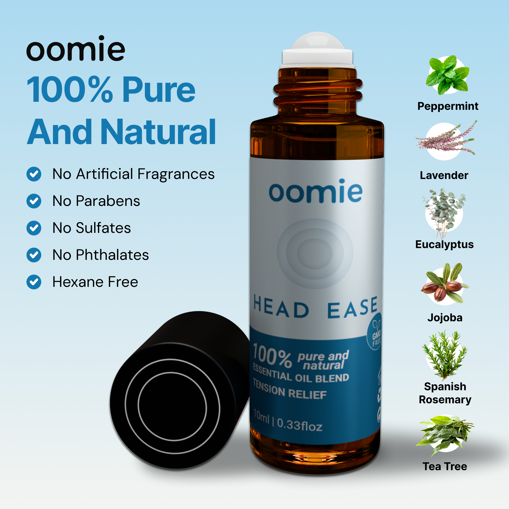 Oomie - Head Ease Essential Oil Roll On for Migraine, Head Tension Relief