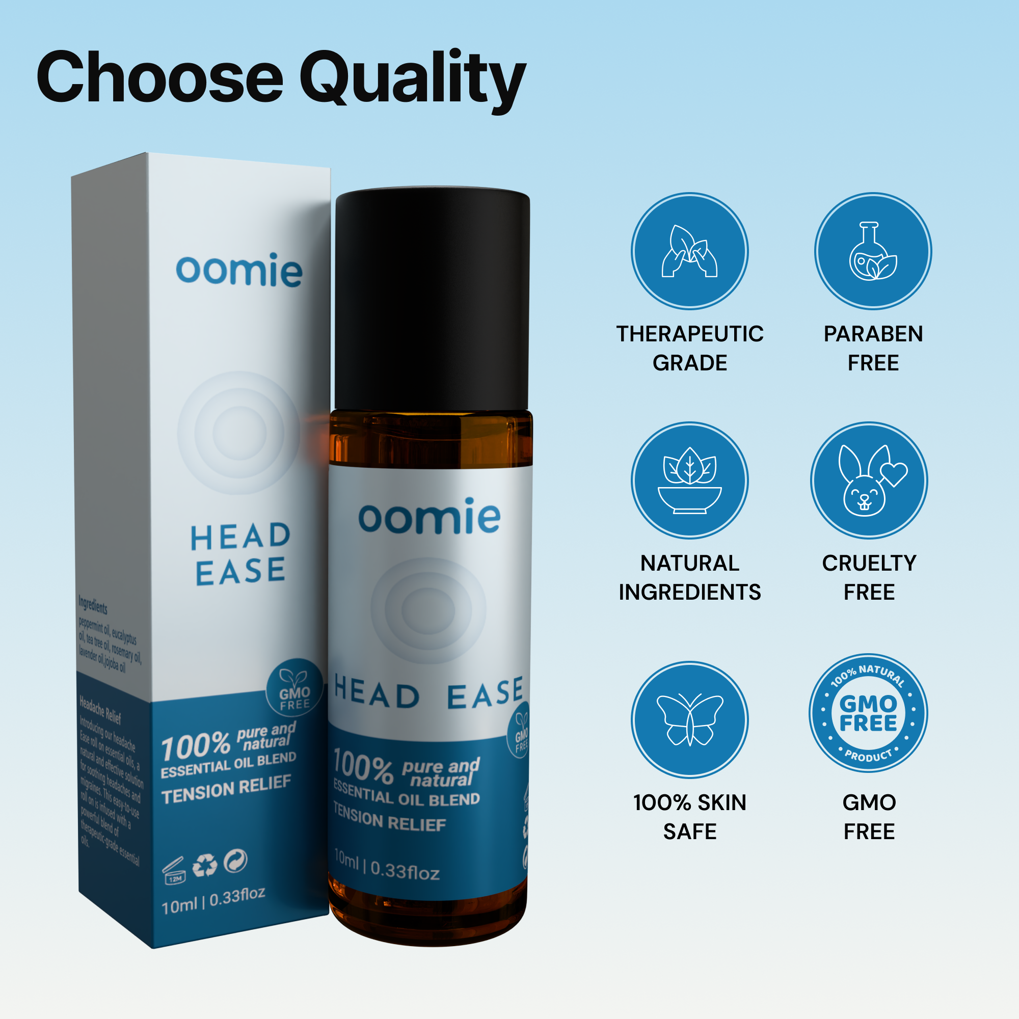 Oomie - Head Ease Essential Oil Roll On for Migraine, Head Tension Relief